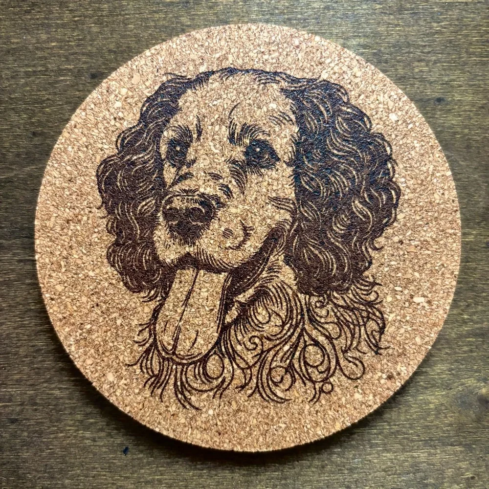 American Water Spaniel Face Laser Engraved Cork Coaster #2
